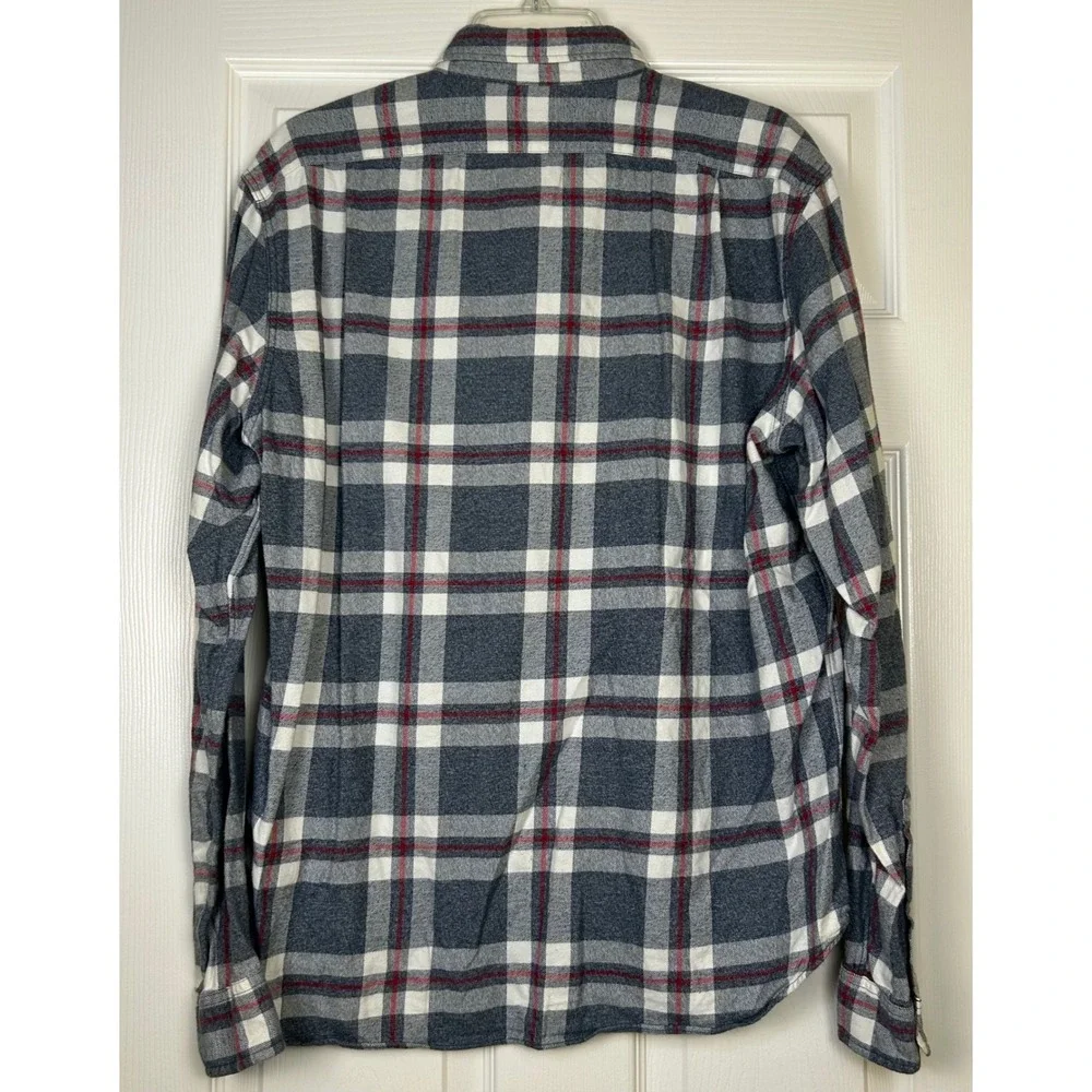 J Crew Slim Fit Plaid Flannel Button Down Men's Large Cotton Gray Red‎ White